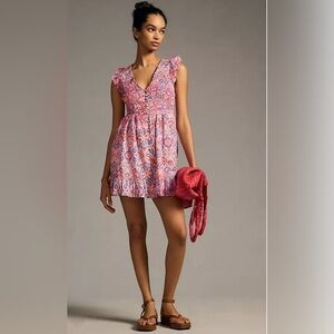 Anthropologie By Anthropologie The Peregrine cotton Mini Dress with ruffles